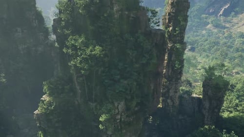 A Dramatic Rocky Cliff with Lush Green Trees Growing on It in China