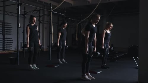 Athletic Women Doing Exercise With Dumbbells In Gym Training In Fitness Club Healthy Lifestyle