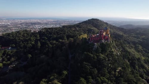 Park and National Palace of Pena in Sintra, Portugal. Pena Palace located in Sintra near Lisbon Port