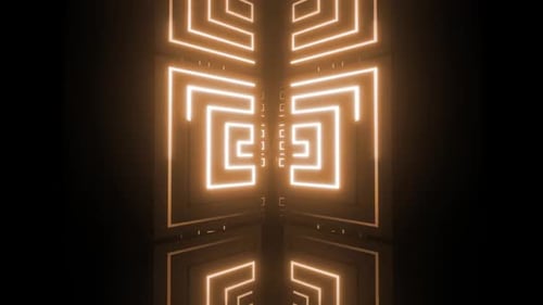 Modern glowing maze tunnel with geometric patterns, mesmerizing light