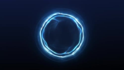 Electric blue energy ring with glowing plasma circle, abstract digital orb on dark background