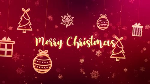 Elegant Merry Christmas Message with Glowing Ornaments and Snowflakes Loop