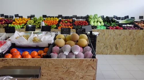 Fresh Fruits and Vegetables Display at Market