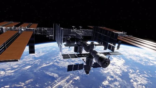 International Space Station Orbiting Earth Realistic 3D Animation