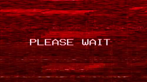 Pixelated Please Wait Text with Glitch Binary Code Effect