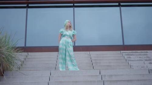 Stylish Woman Posing on Urban Steps