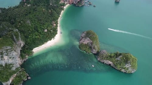 Exotic Travel Destination, Seacliffs In Tropical Sea and White Sand Beach, Birds Eye Aerial View of