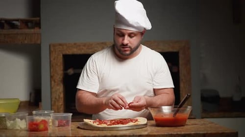 Hausgemachte Pizza mit frischen Peperoni-Scheiben