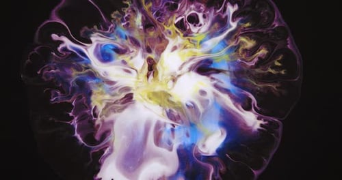 Unfolding in the Form of a Flower in a Wave of Blue White Purple Paint Abstract Textures of Natural