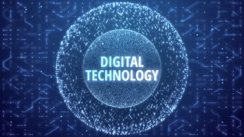 Digital Technology Concept over Matrix sphere on circuitry background