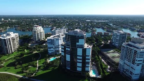 Aerial View of Modern Waterfront Condos and City