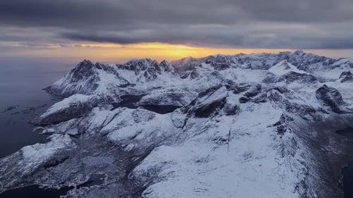 Aerial view of snow-covered mountains, Norway.