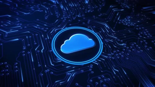 Neon Cloud Network Technology Icon Circuitry Background 3D Cloud Computing Promos Hosting Ads
