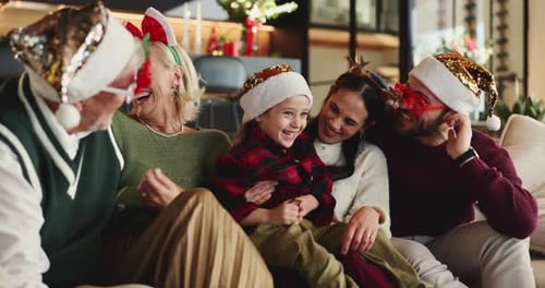 Laughing Family Celebrates Christmas at Home