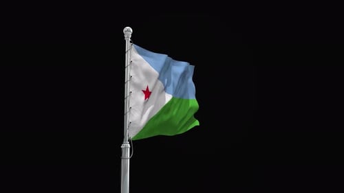 Realistic Waving Djibouti Flag Looping Animation on Flagpole