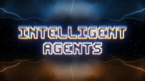 Intelligent Agents Neon Text With Retro Style Background