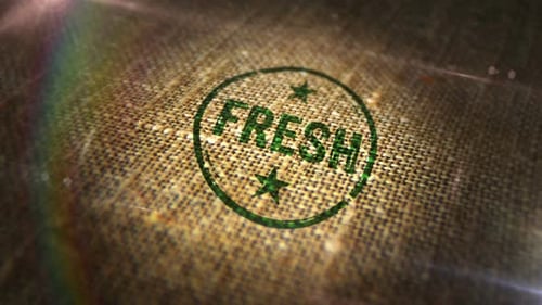 Fresh eco and natural sign stamp on linen sack loop