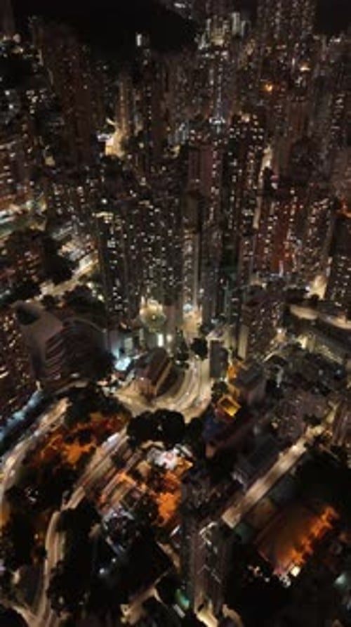 Night aerial view of the Hong Kong city skyline