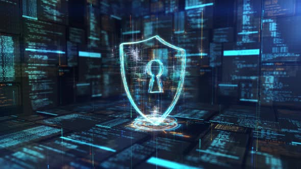 Digital Cyber Security Shield Icon Loop Background, Infographics Motion ...