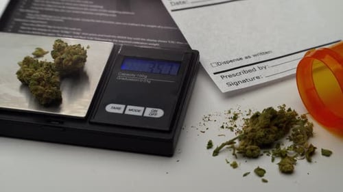 Marijuana Buds on a Scale with Prescription