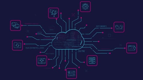 Cloud-Computing-Netzwerk-Infografik zur Integration von Codedaten und Berechnungen