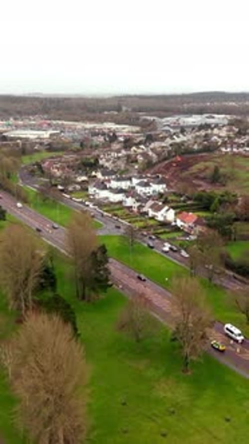 Rising social ratio ratio vertical aerial video of Coleraine in Northern Ireland in the UK