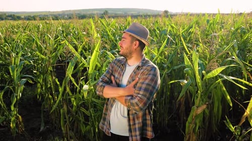 Young Farmer Standing Proudly in a Cornfield