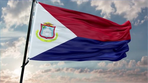 Saint Martin Flag Background Realistic Waving In The Wind 4K