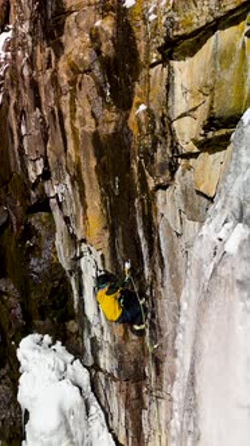 Mountaineer Climbing at Big Glacier Wall