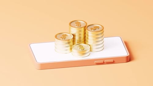 Animated Stacks of Gold Coins on Smartphone for Finance