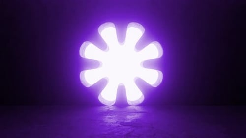 Camera entering glowing purple futuristic doorway