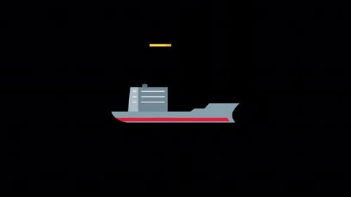 Flat Design Cargo Ship Loading with Containers Animation