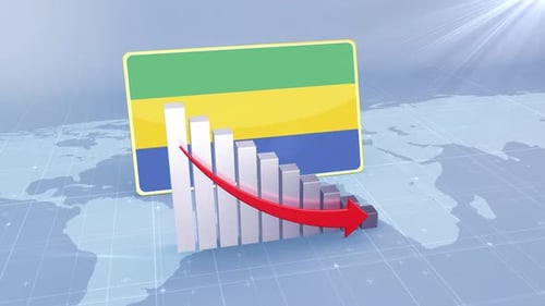 Balkendiagramm der Flagge von Gabun mit abnehmenden Werten, Konzept der Wirtschaftskrise