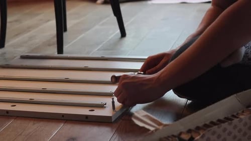 DIY Young Boy Uses Screwdriver As Hammer, Building Furniture