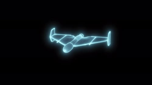 3D blaues Neon-Wireframe-Hologramm für militärische UAV-Drohnen