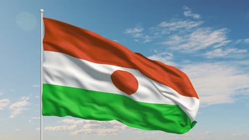 Realistic Niger Flag Waving Animation Against Blue Sky