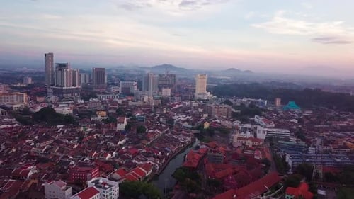 Melaka (Malacca) city aerial view in the morning, Malaysia