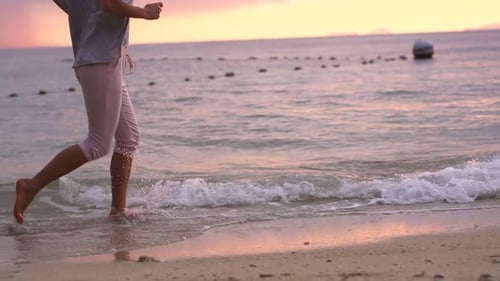 Woman Jogging During Beautiful Sunset on Beach, Super, 240