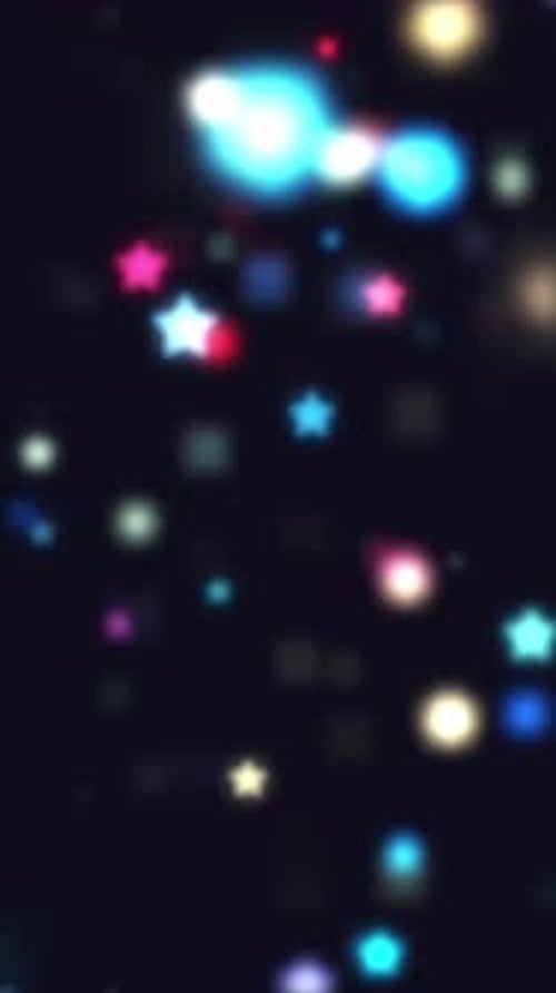 Floating Vertical Background with Colorful Glowing Stars and Bokeh Lights