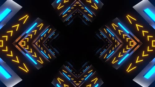 Blue And Yellow Neon Pulsing Square Tunnel Background Vj Loop In 4K