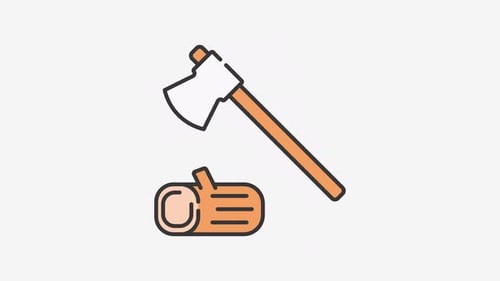 Animated Axe Chopping Wood Log Icon