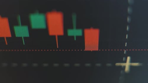 Makroaufnahme der Aktienmarktbewegung in 4K, Aktie fällt leicht