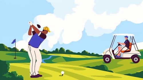 Professional Golf Player Hitting a Ball in Golf Club - Golf Sport Training - Golf Swing Shot