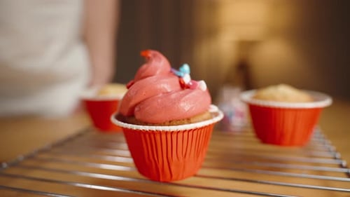 Adding Colorful Sprinkles to a Cupcake
