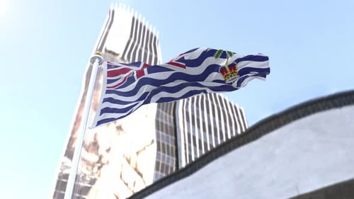 British Indian Ocean Territory Flag Waving in Modern City