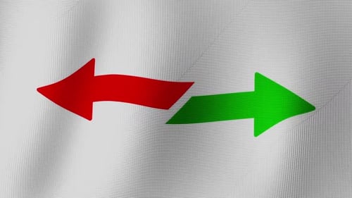 Two Opposing Arrows on Waving Fabric Background