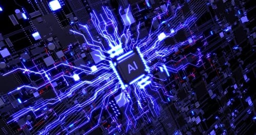 Advanced Ai Cpu Processors Analyzing Data Flow. Futuristic Ai Processor.
