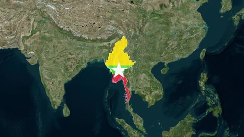 Myanmar Map Zoom Animation with Flag Reveal