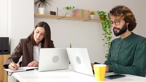 Adults Working at Laptops in a Bright Room
