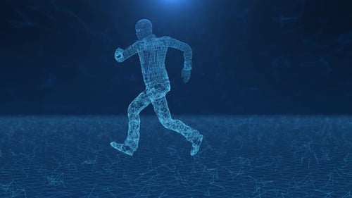 Futuristic Wireframe Runner in Digital Environment